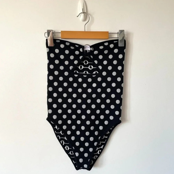 Zara Polka Dot Ring Detail Strapless Bodysuit Black White XS/S - Picture 4 of 7